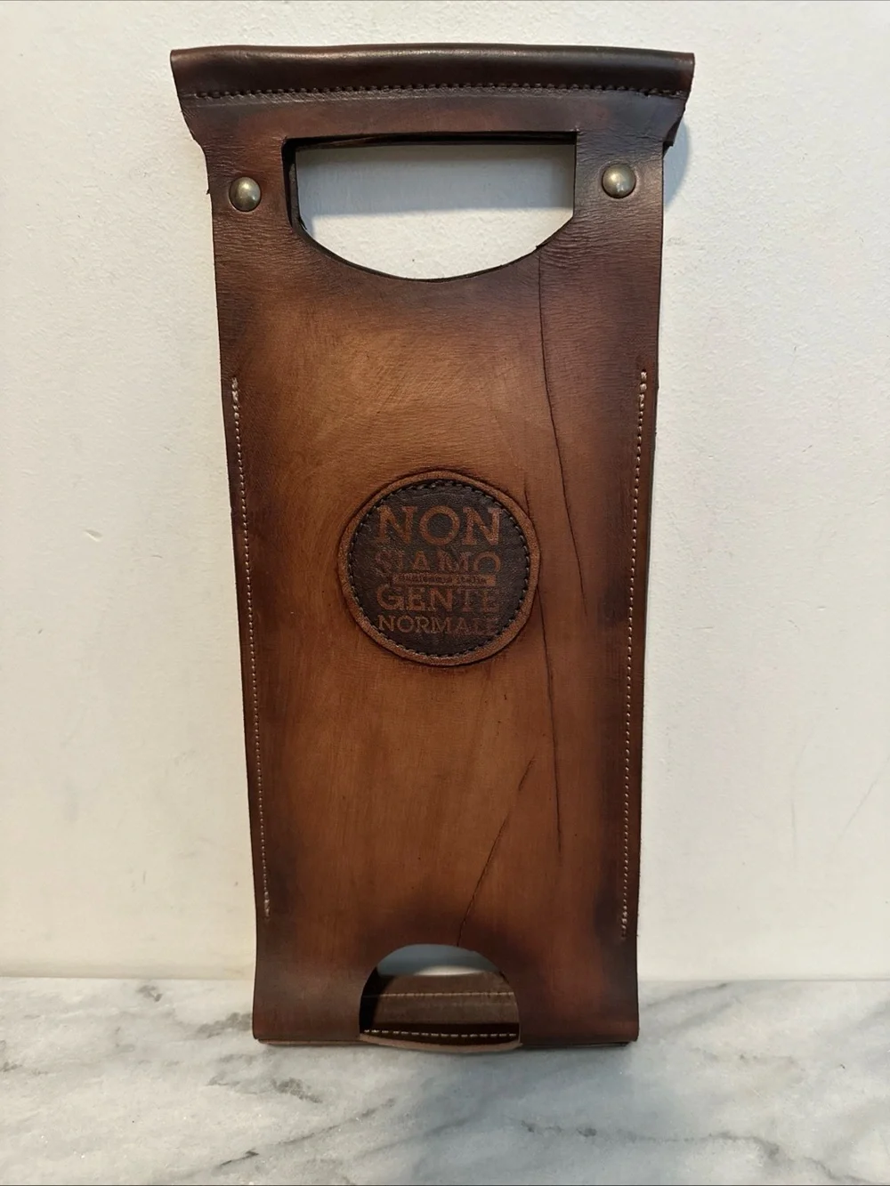 Manicomio Italia Leather Wine Bottle Carrier Non Siamo Gente Normale Tuscany